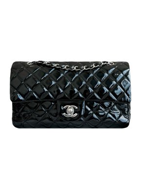 Chanel Black Patent Leather Medium Double Flap Bag