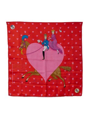 Hermes Red 'Tea Time Medaillons' Silk Scarf
