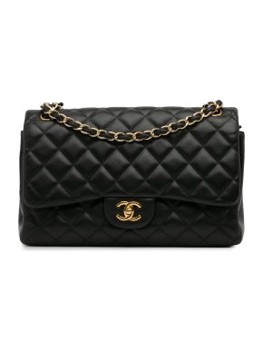 Chanel Black Lambskin Jumbo Classic Double Flap Bag