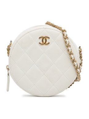 Chanel White Classic Lambskin Round Crossbody Bag