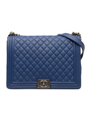 Chanel Chane Blue Lambskin Large Boy  Bag