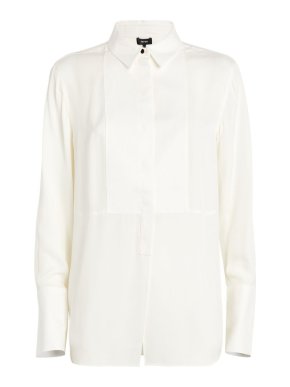 Me + Em White Silk Tux Shirt