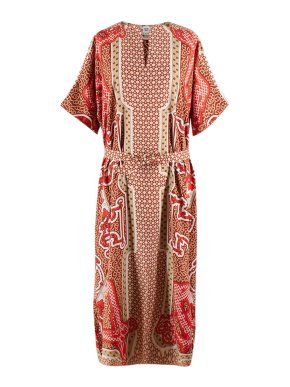 Hermes Burnt Orange 'Mors et Gourmettes' Silk Belted Caftan