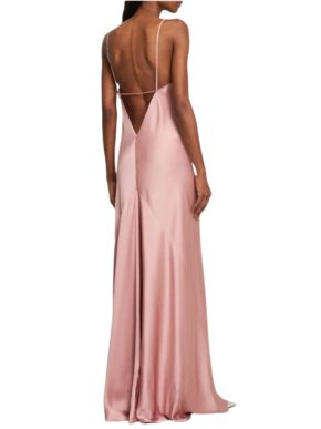 Victoria Beckham Pink Satin V-Back Floor Length Cami Dress