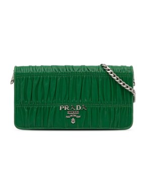 Prada Green Nappa Leather Gaufre Wallet on Chain