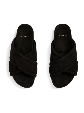 Varley Black Faux Suede Ronley Quilted Slides