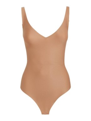 Skims Body Unlined Plunged Thong Bodysuit in Sienna
