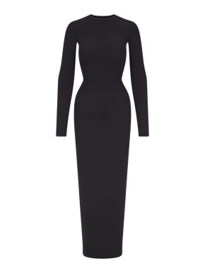 SKIMS Fits Everybody Crewneck Long Sleeve Bodycon Dress in Onyx