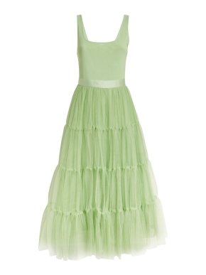 Alice + Olivia Pistachio Green Tulle Chara Midi Dress