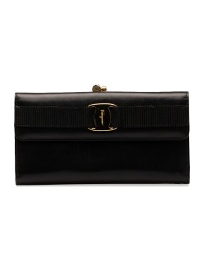 Salvatore Ferragamo Black Vara Leather Long Wallet