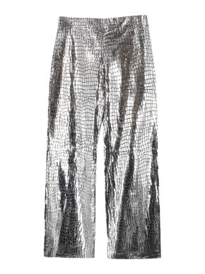 Loewe Metallic Silver Croc Embossed Leather Trousers