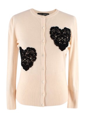Dolce & Gabbana Cream Cardigan with Black Lace Detail