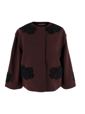 Dolce & Gabbana Chocolate Brown Jacket with Black Embroidery
