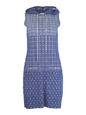 Chanel Blue Knitted Hooded Midi Dress