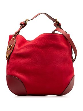 Gucci Red Studded Leather Hobo Bag