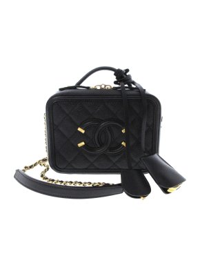 Chanel Black Caviar Leather CC Filigree  Vanity Case