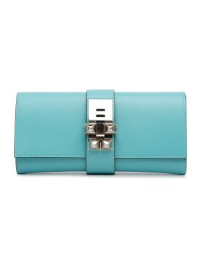 Hermes Tadelakt Medor Clutch 23 in Blue Aztec Swift Leather with Palladium Hardware