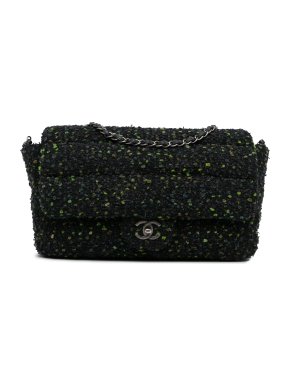 Chanel Black and Green CC Tweed Flap Bag