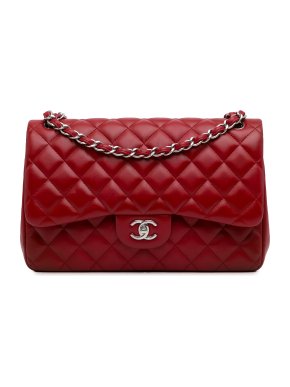 Chanel Red Jumbo Classic Lambskin Double Flap Bag