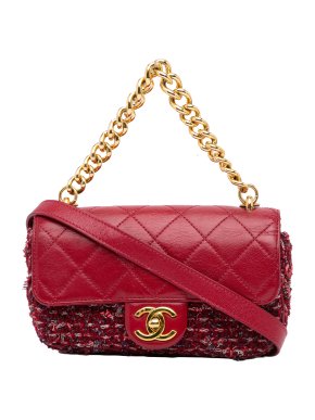 Chanel Red CC Matelasse Tweed Single Flap Bag