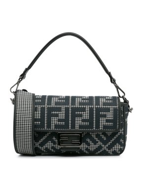 Fendi Black Houndstooth Zucca Baguette Bag