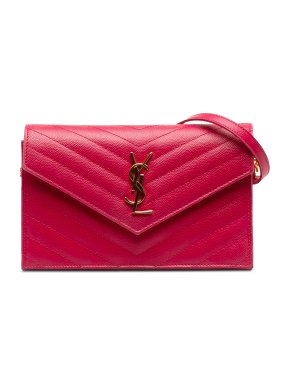 Saint Laurent Pink Grain De Poudre Cassandre Envelope Wallet on Chain