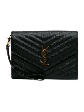 Saint Laurent Black Monogram Matelasse Envelope Clutch