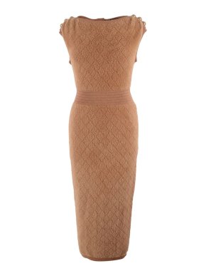 Balmain Brown Eyelash Cap Sleeve Midi Dress