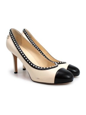Chanel Ivory and Black Pearl Embellished Pumps