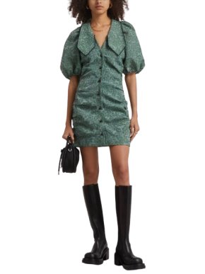 Ganni Green Jacquard Mini Dress