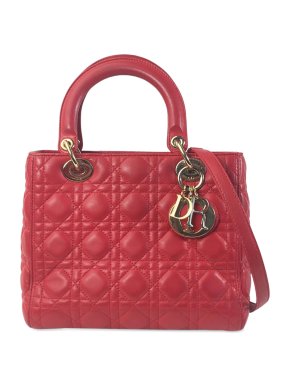 Dior Red Medium Lambskin Cannage Lady Dior