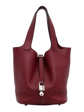 Hermes Picotin Lock 22 in Rouge Grenat Clemence Leather with Palladium Hardware