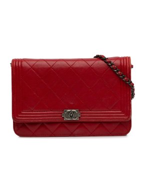 Chanel Red Lambskin Boy Wallet On Chain