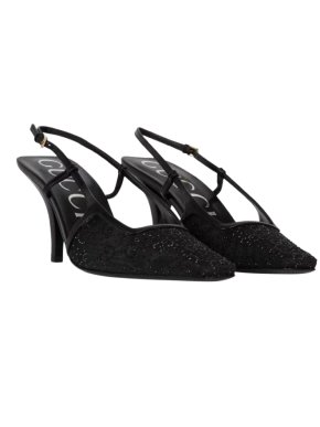 Gucci Black Crystal Embellished Slingback Heels