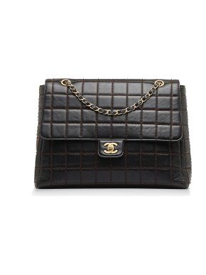 Chanel Vintage Black Contrast Stitch Square Flap Bag