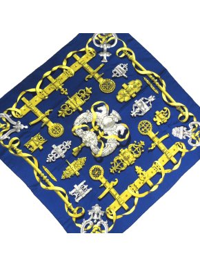 Hermes Blue 'Ferronnerie' Silk Scarf