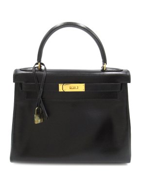 Hermes Vintage Kelly 28 in Black Box Calf Leather with Gold Hardware