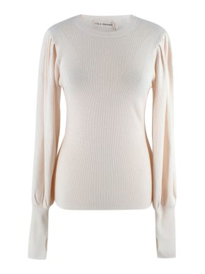 Ulla Johnson Cream Ribbed Marlis Pullover Sweater