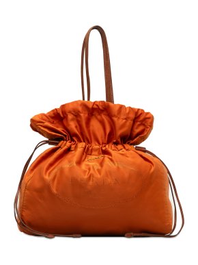 Prada Orange Tessuto Logo Drawstring Tote