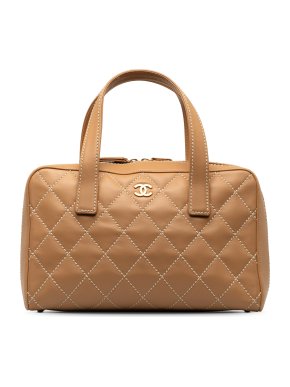 Chanel Beige Wild Stitch Lambskin Bowling Bag