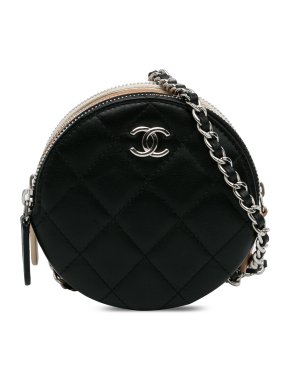 Chanel Black Leather CC Round Triple Zip Crossbody Bag