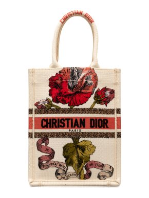 Dior Cream Fleurs Bibliques Embroidery Vertical Book Tote