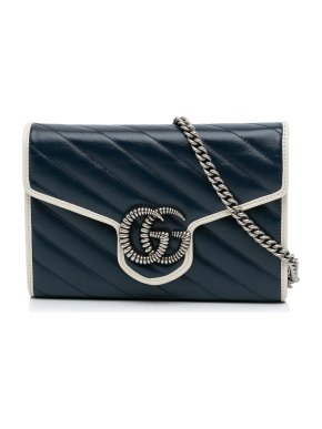 Gucci Navy Mini GG Marmont Wallet on Chain