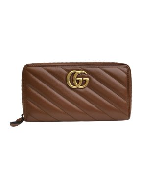 Gucci Brown GG Marmont Leather Zip Around Wallet