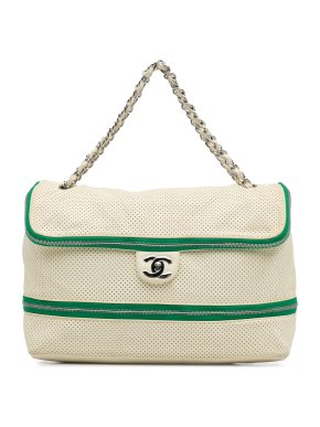 Chanel White and Green Perforated Expandable Shoulder Bag