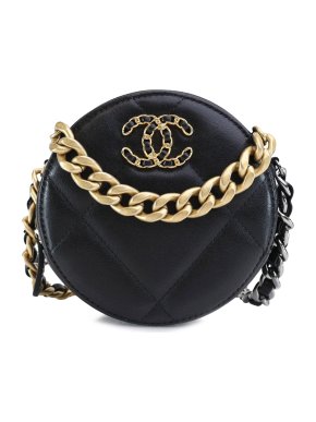 Chanel Black Lambskin 19 Round Clutch with Chain