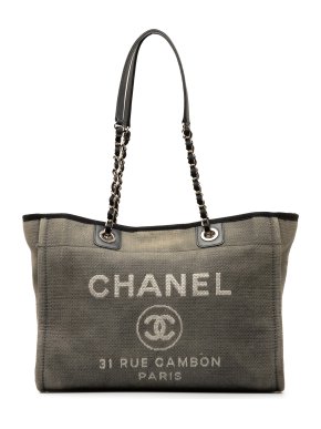 Chanel Grey Small Canvas Deauville Tote Bag