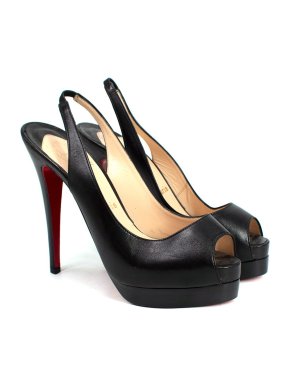 Christian Louboutin Black Leather Peep Toe Palais Royal Trepointe Slingback Heels