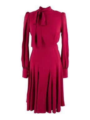 Gucci Red Pussy-Bow Silk Midi Dress