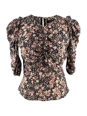 Isabel Marant Black Floral Puff Sleeve Silk Blouse